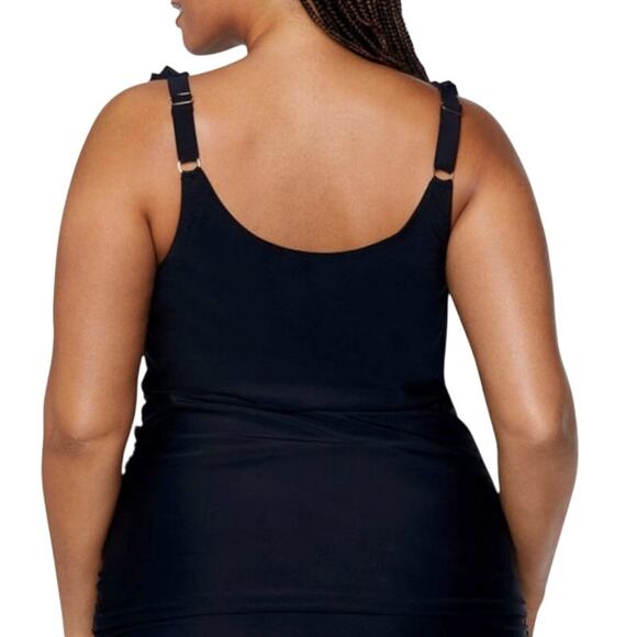 Raisins Plus Size Curve Ruffle Halter Tankini Top - Black - Picture 2 of 5